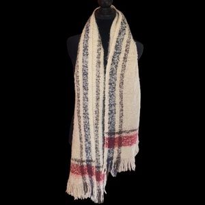 Off white large knit red blue plaid print oversize chunky scarf wrap